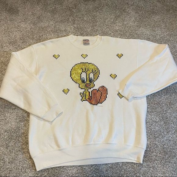 Vintage Sweaters - Vintage 1992 Looney Tunes Tweety Bird Crew Neck Sweatshirt XL